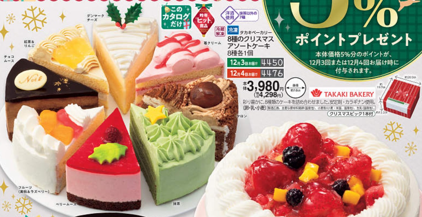 カタログに載っている8種のクリスマスアソートケーキ